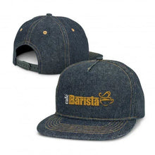 Load image into Gallery viewer, Custom printed corporate gifts Denim Flat Peak Cap