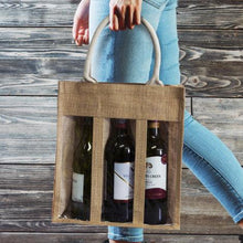 Load image into Gallery viewer, Custom Printed Corporate Gifts Serena Jute Triple Wine Carrier