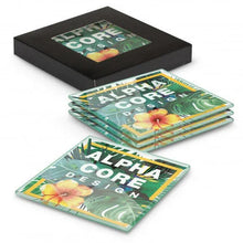 Load image into Gallery viewer, Custom Printed Corporate Gifts Venice Glass Coaster Set of 4 Square - Full Colour
